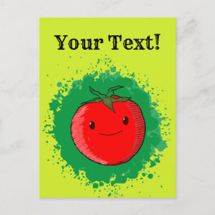 Carte Postale Cartoon mignon Tomate vert Paint Splash