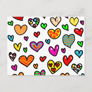 Carte Postale Cartoon mignon Whimsical Multi Love Motif de coeur