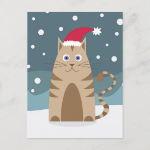 Carte Postale Cartoon père Noël chaton enneigement Noël