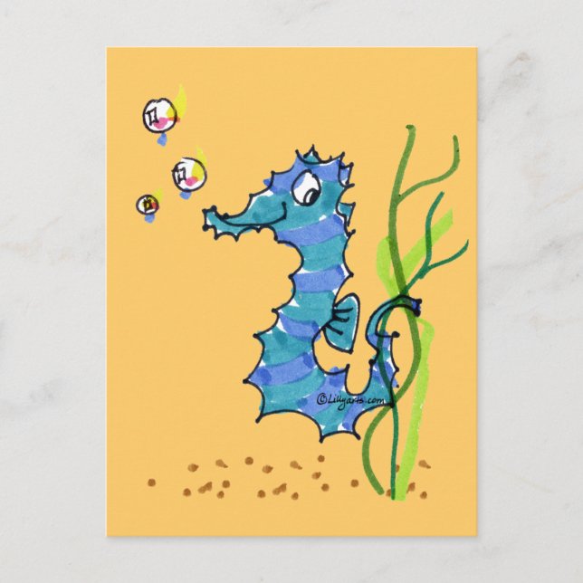 Carte postale Cartoon Seahorse Cute Fish (Devant)