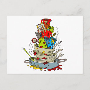 Carte Postale Cartoon Stack Dirty Dirty Plats
