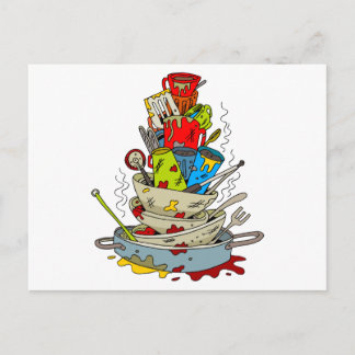 Carte Postale Cartoon Stack Dirty Dirty Plats
