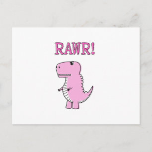 Carte Postale Cartoon T-Rex Dinosaur Mignonne Et Rose En Colère
