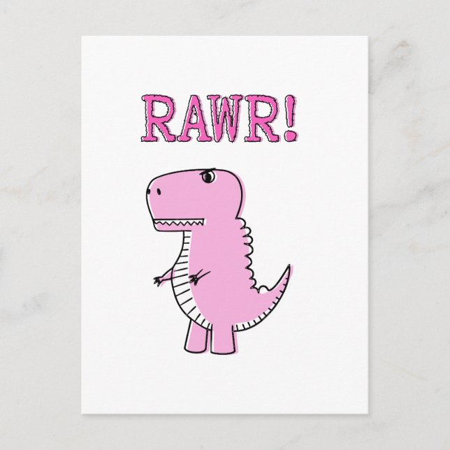 Carte Postale Cartoon T-Rex Dinosaur Mignonne Et Rose En Colère (Devant)