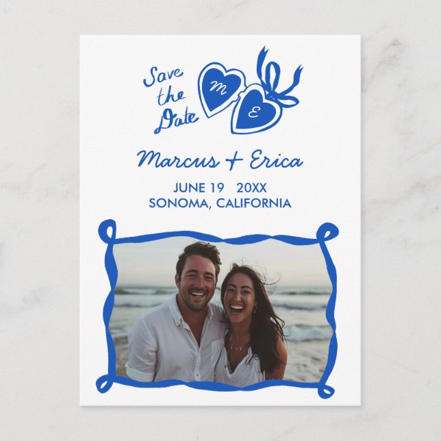 Carte Postale Cartouche de coeur Initiales photo personnalisées  (Devant)