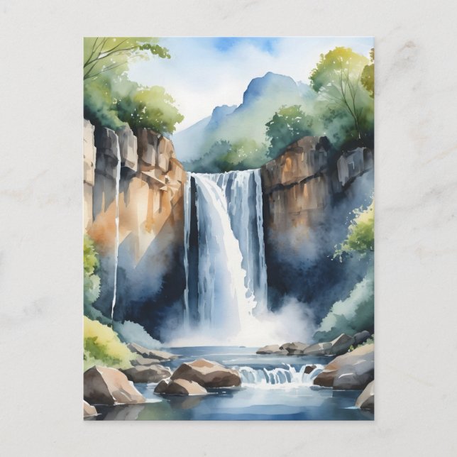 Carte Postale Cascade aquarelle peinte (Devant)