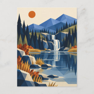 Carte Postale Cascade de montagne Art populaire d'automne