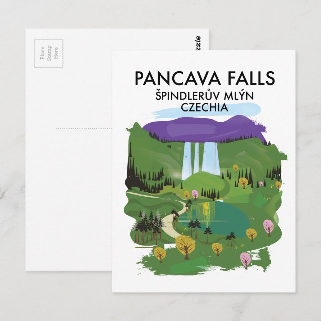 Carte Postale Cascade de Pancava Špindlerův Mlýn, Tchéquie affic (Devant / Derrière)
