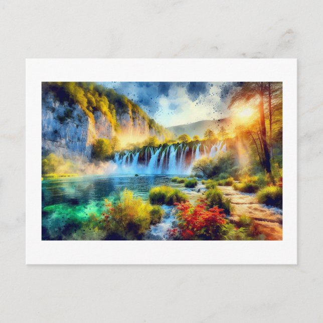 Carte Postale Cascade de Plitvice au coucher du soleil,  (Devant)