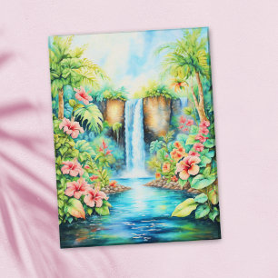 Carte Postale Cascade d'Hibiscus dans un jardin tropical, peintu
