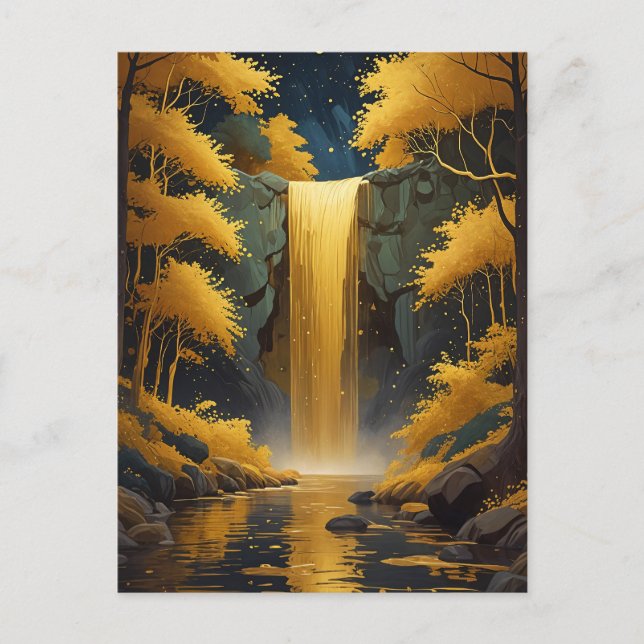 Carte Postale Cascade doré dans le bois scintillant (Devant)