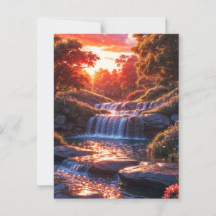 Carte Postale Cascade sereine à l'affiche verticale du coucher d