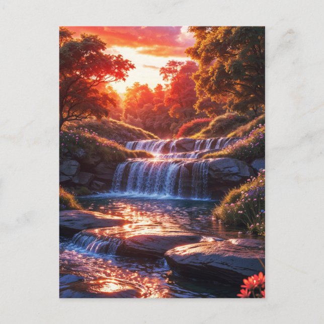 Carte Postale Cascade sereine à l'affiche verticale du coucher d (Devant)