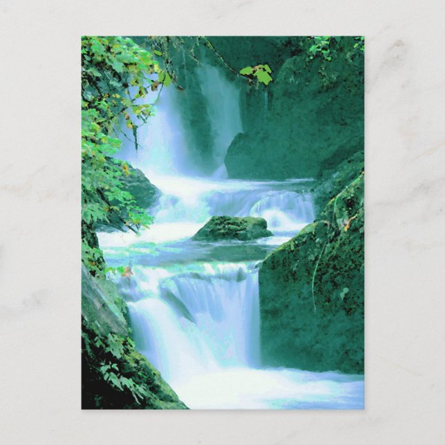 Carte Postale Cascade serène en bleu et vert (Devant)