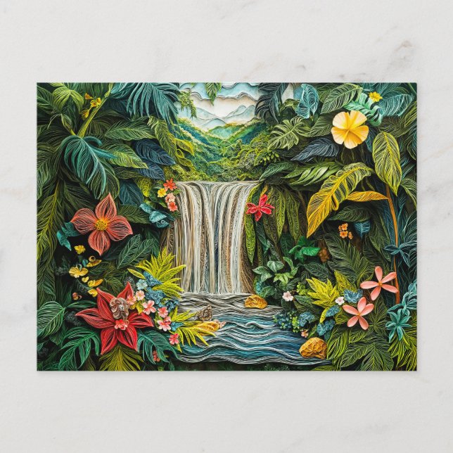 Carte Postale Cascade tropical dans un style vibrant de quilling (Devant)