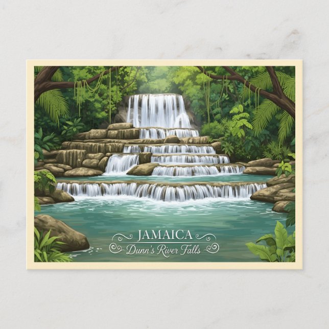 Carte Postale Cascade tropicale luxuriante en Jamaïque (Devant)