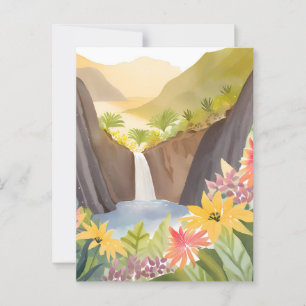 Carte Postale Cascade tropicale   Paysage Floral Aquarelle