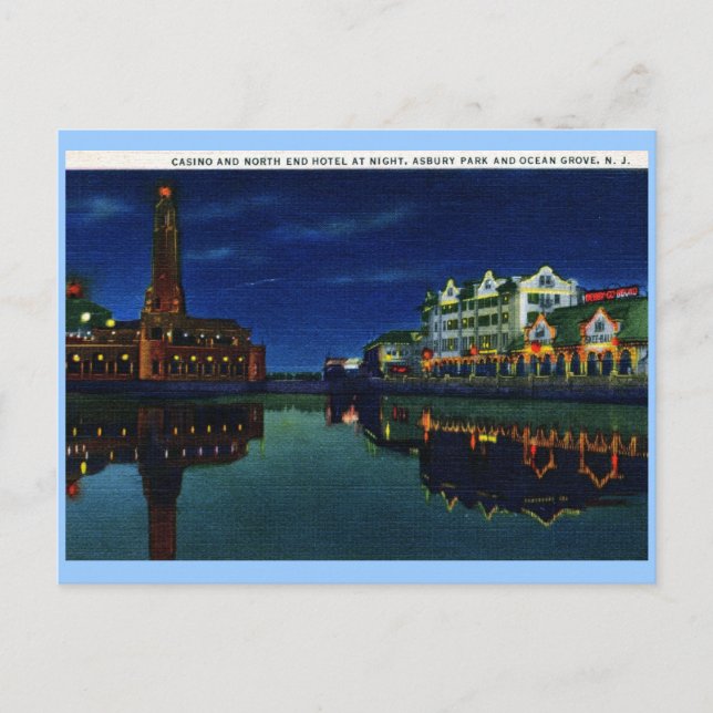 Carte Postale Casino et hôtel, Asbury Park, Ocean Grove NJ Vint (Devant)