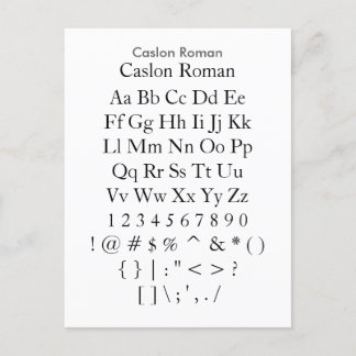 Carte Postale Caslon Roman - Feuille d'échantillonnage de police