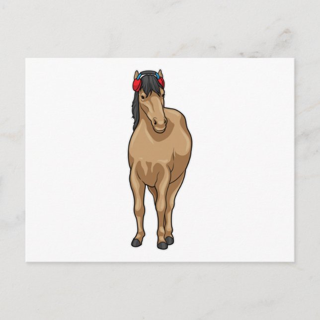 Carte Postale Casque Audio Musique Cheval (Devant)