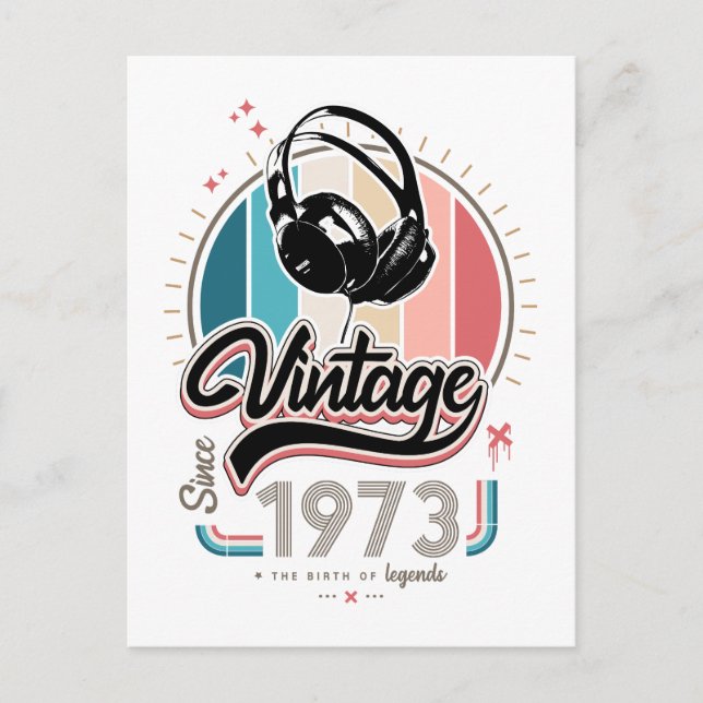 Carte Postale Casque audio vintage depuis 1973 (Devant)