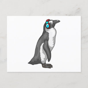 Carte Postale Casque de musique Penguin