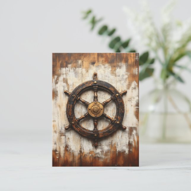 Carte Postale Casque de roue de navire rustique nautique (Debout devant)