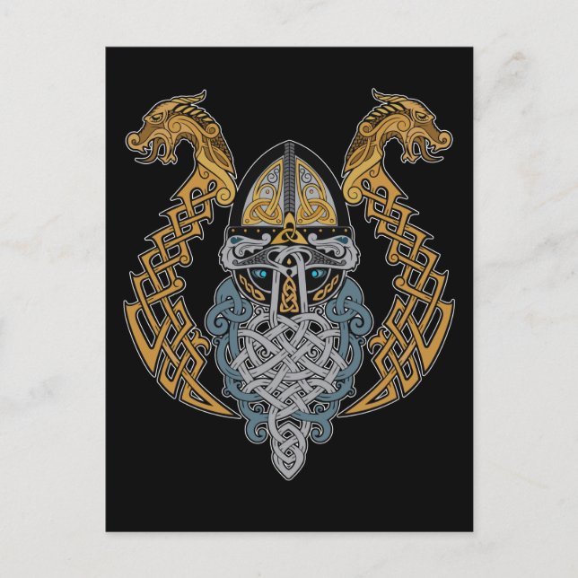 Carte Postale Casque Viking Dragon Valknut Valhalla God Odin (Devant)