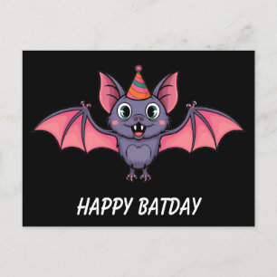 Carte Postale casquette d'anniversaire de la chauve-souris coupé
