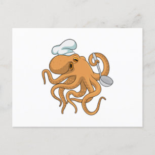 Carte Postale Casquette de chef cuisinier pieuvre