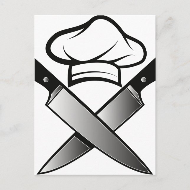 Carte Postale Casquette de Chef et Couteaux (Devant)