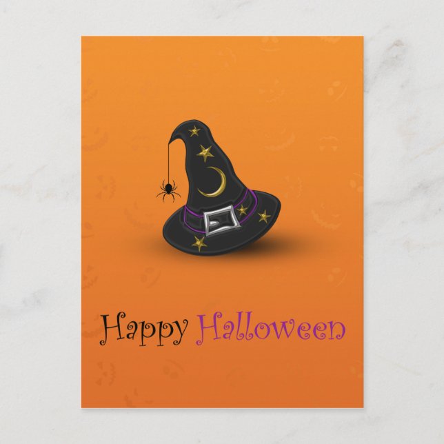 Carte Postale Casquette de sorcière d'Halloween avec araignée (Devant)