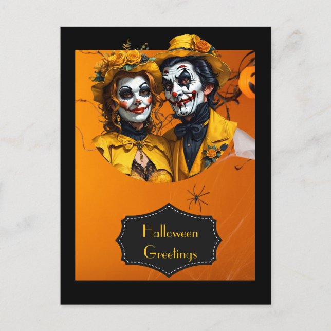 Carte Postale Casquette floral d'Halloween et couple caricature  (Devant)
