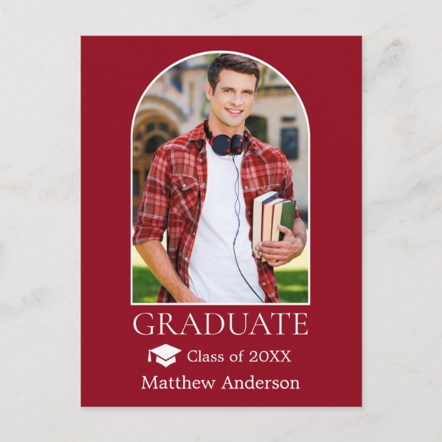 Carte Postale Casquette moderne Arch Grad Photo Red Graduation (Devant)