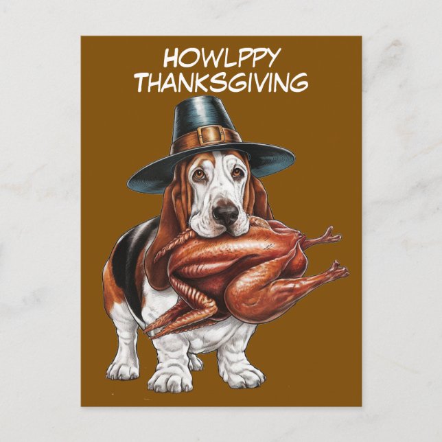 Carte Postale casquette pèlerin portant basset hound thanksgivin (Devant)