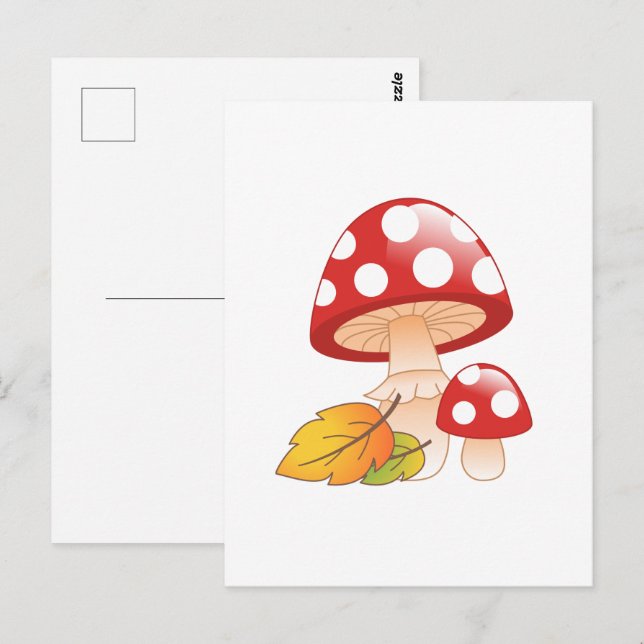 Carte Postale Casquette rouge Toadstool Champignons et Feuilles (Devant / Derrière)