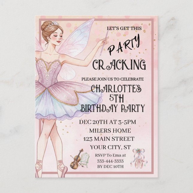 Carte Postale Casse-Noisette Rose Fête de Noël Anniversaire Ball (Devant)