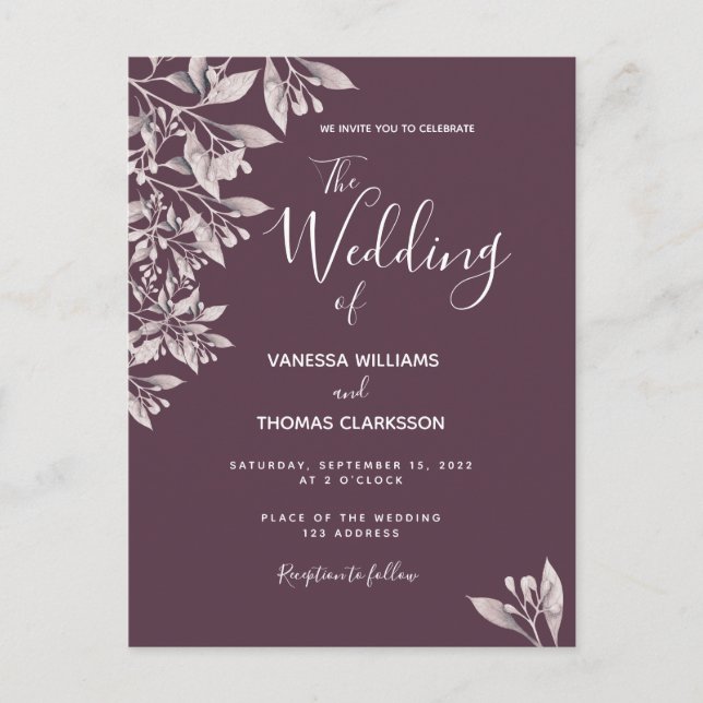 Carte Postale Cassis faire-part de mariage de script botanique v (Devant)