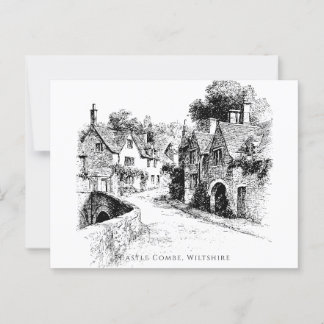 Carte Postale Castle Combe Village Sketch, Wiltshire England