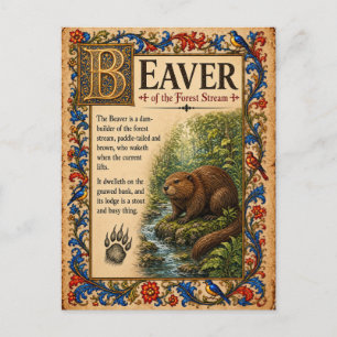 Carte Postale Castor, Art du Bestiaire Médiéval