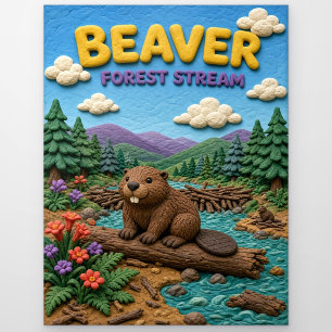 Carte Postale Castor, Art en argile de ruisseau forestier