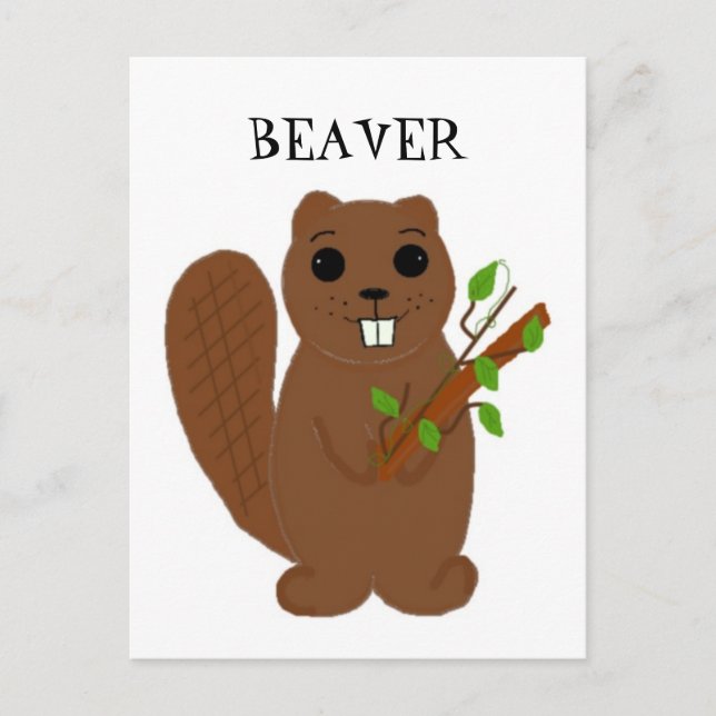 Carte Postale Castor de dessin animé à dents de devant proéminen (Devant)