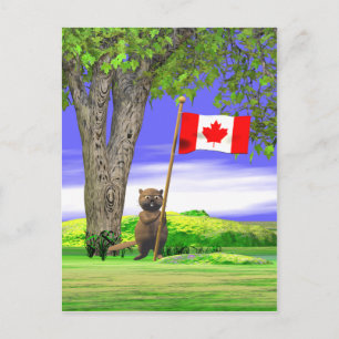 Carte Postale Castor et drapeau canadiens