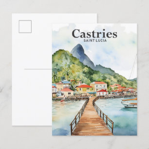 Carte Postale Castries Sainte Lucia Aquarelle Peinture Voyage