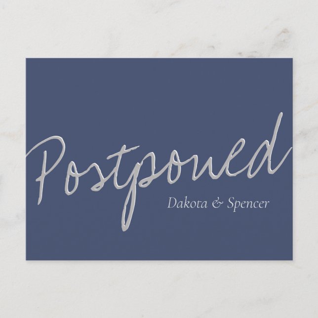 Carte Postale Casual Script | Marine Blue Grey Mariage reporté (Devant)