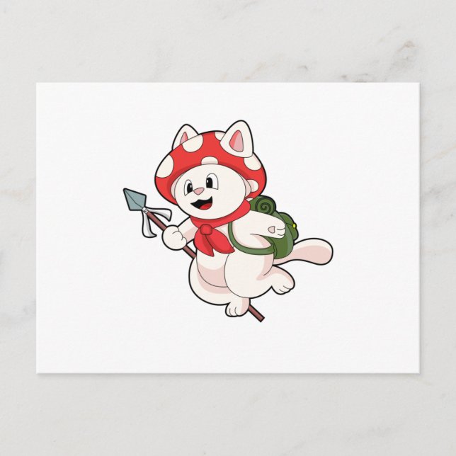 Carte Postale Cat as Mushroom picker with Mushroom (Devant)