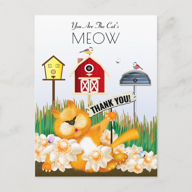 Carte Postale Cat Birds Garden Merci (Devant)
