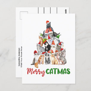 Carte Postale Cat Christmas Tree Amoureux des chats Noël Fêtes d