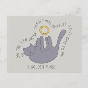 Carte Postale Cat Cinquième Jour 5 Anneaux d'or Noël