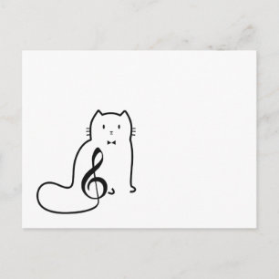 CARTE POSTALE CAT ET MUSIQUE NOTE